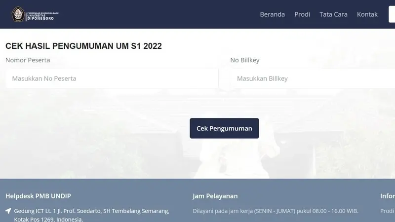 Hasil pengumuman Ujian Mandiri Universitas Diponegoro atau pengumuman UM Undip 2022 untuk jenjang S1 sudah keluar sejak Rabu 13 Juli 2022.
