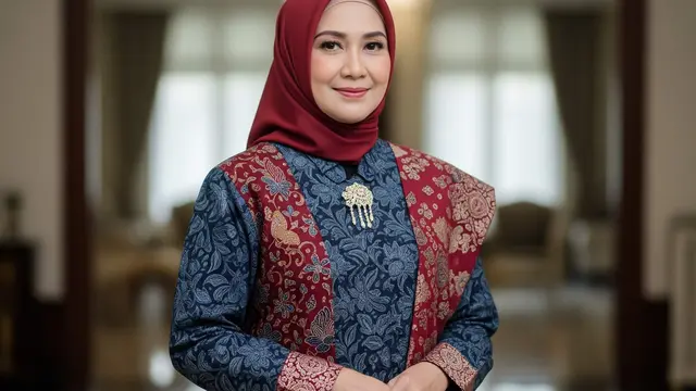 Model Gamis Batik Brokat untuk Istri Pejabat Usia 50 Tahun