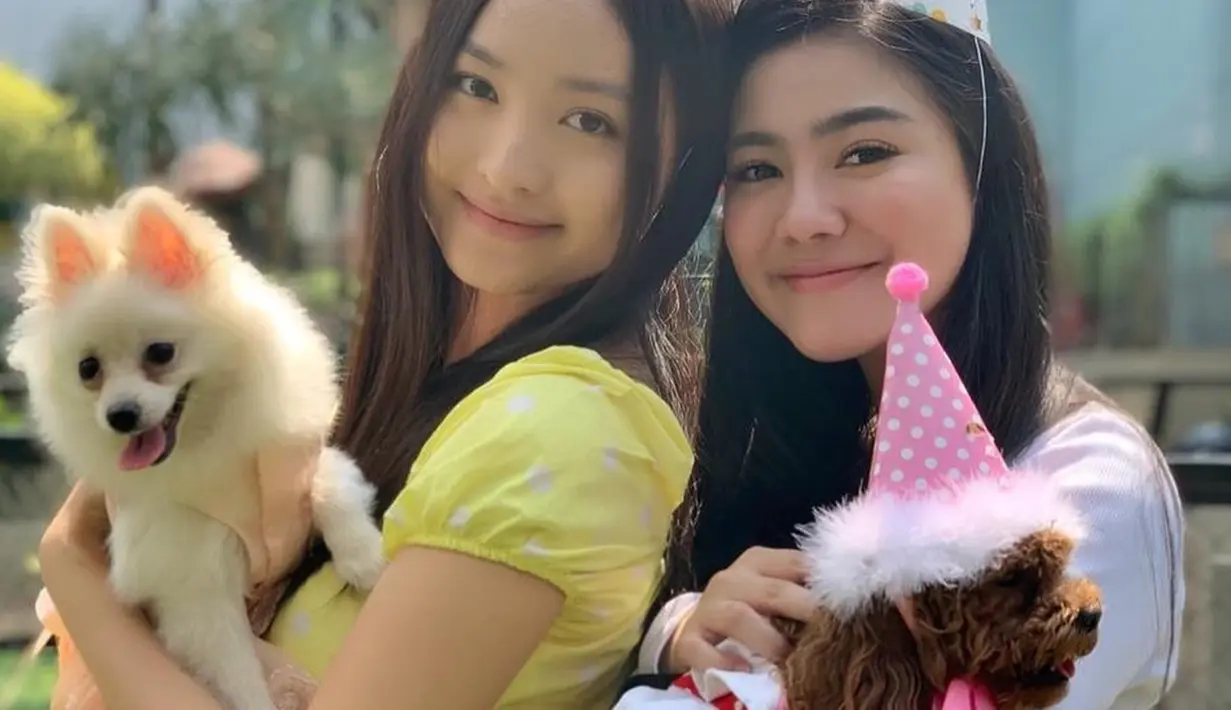 Pesinetron itu merupakan sosok yang penyayang, terlihat dari caranya memperlakukan anjing kesayangannya. Natasha Wilona pun mengajak Miluv hadir di acara ulang tahun Yeppo anjing milik Felicya Angelista. (Liputan6.com/IG/@natashawilona12)