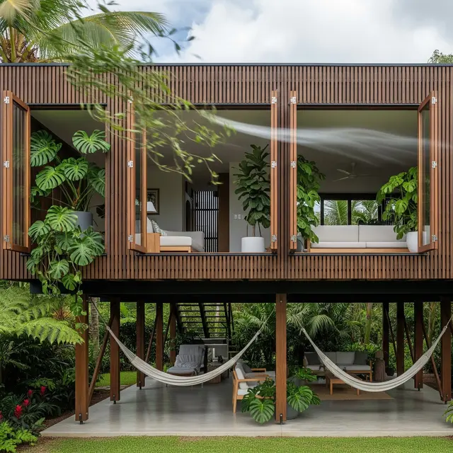 Desain Rumah Adem dengan Ventilasi Silang dan Tanaman Indoor (Gemini AI)