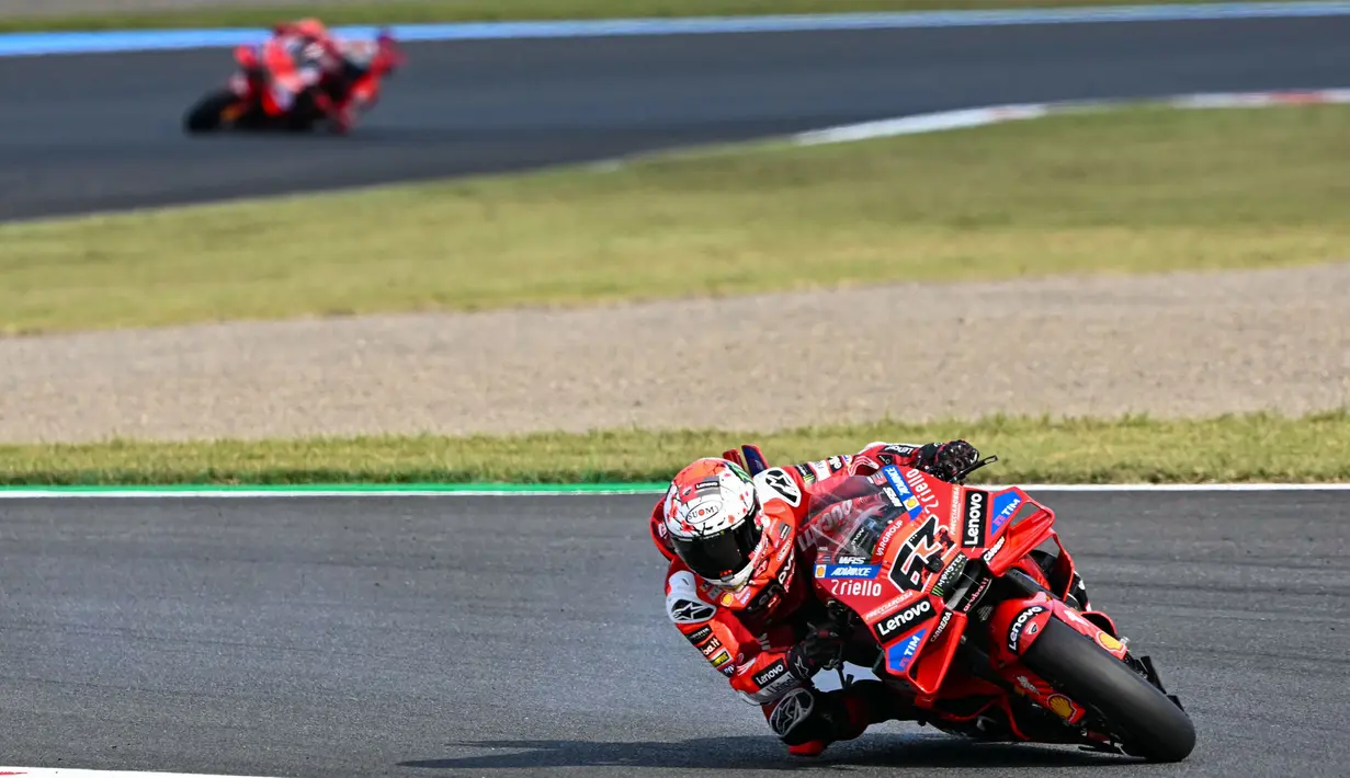 Tambahan poin yang didapat dari balapan utama di Jepang membuat poin yang dikumpulkan Marc Marquez menjadi 541, unggul 201 dari adiknya Alex Marquez dari BK8 Gresini Racing. Dengan selisih itu, dia sudah memastikan menjadi juara. (AFP/Toshifumi Kitamura)