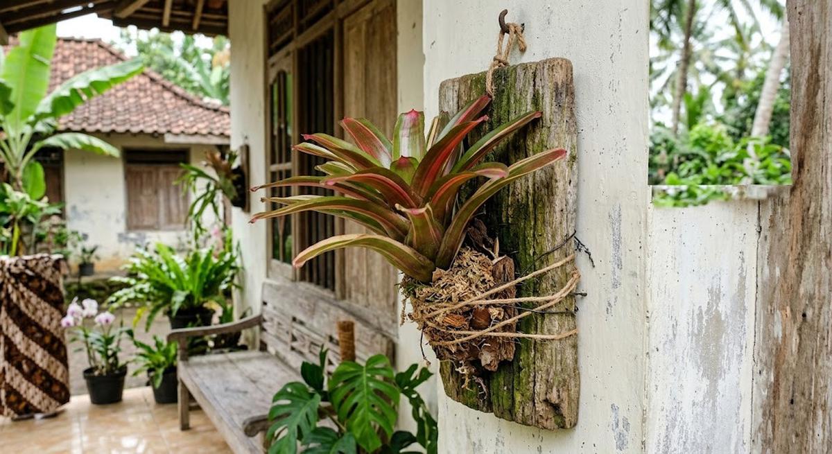 Tanaman hias yang cocok ditumbuhkan pada papan atau batang kayu model bromelia