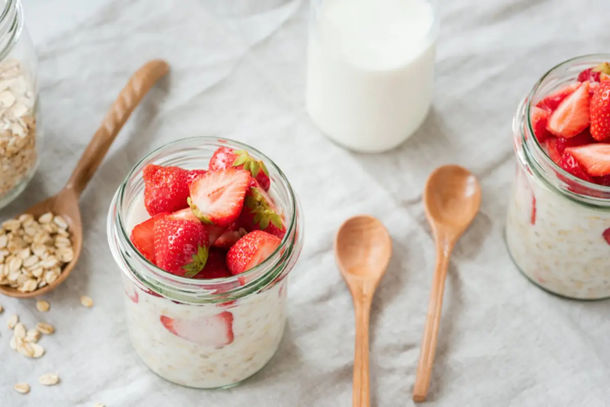 overnight oats dengan stroberi