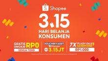 Nikmati rangkaian promo Gratis Ongkir RP0 Semua Toko, Voucher Kaget SPayLater s/d 3.15JT dan 7x Flash Sale Handphone RP1.000 di tanggal 15 Maret!