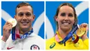 Dua perenang yang berlaga di Olimpiade Tokyo 2020, Caeleb Dressel dari Amerika Serikat di bagian putra dan Emma McKeon dari Australia di bagian putri layak dinobatkan sebagai raja dan ratu Olimpiade Tokyo 2020 berkat raihan medali emasnya dari cabang renang. (Foto: Kolase AP/Gregory Bull)