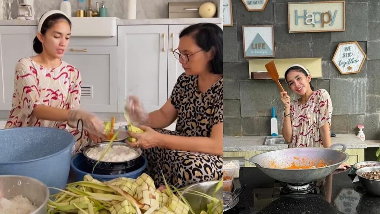 Potret Ussy Sulistiawaty mengajari mertua buat ketupat (Sumber: Instagram/@ussypratama)