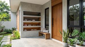 7 Model Dinding Teras dengan Ceruk untuk Menaruh Sepatu dan Sandal, Desain Penyimpanan Estetik