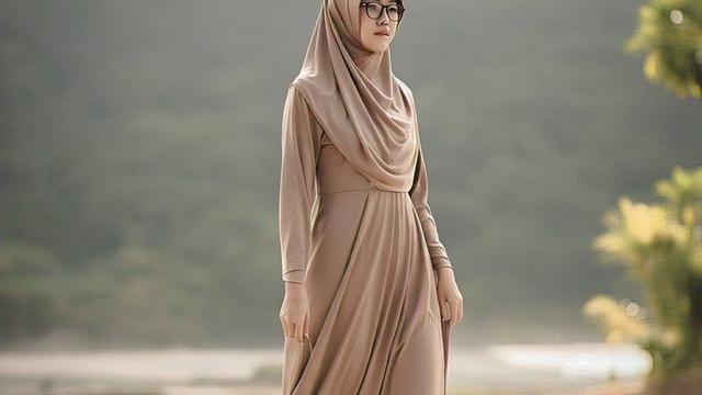 Gamis A-Line untuk Wanita Kurus dengan model Bahan Jatuh untuk Menampilkan Tubuh Lebih Berisi dan Postur Proporsional/Nurul Diva Kautsar via Meta AI