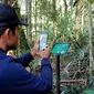 Seorang pengunjung mengaktifkan scan barcode untuk mengetahui informasi flora di lokasi Telaga Tambing, TNLL. (Foto: Heri/ Liputan6.com).