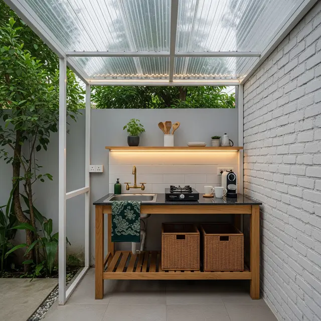 9 Model Dapur Terbuka Ukuran 2x2 Memakai Baja Ringan dan Atap Bening