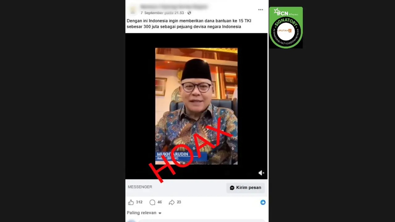 Cek Fakta Liputan6.com mendapati klaim video Menteri P2MI Mukhtarudin menyampaikan dana bantuan untuk pekerja migran.