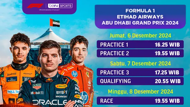 Jadwal Formula 1 Etihad Airways Abu Dhabi Grand Prix 2024 di Vidio