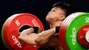 Sedangkan pada clean and jerk, Rahmat Abdullah menorehkan angkatan terbaik 201 kg pada sabor angkat besi Asian Games 2023. (Ishara S.KODIKARA / AFP)