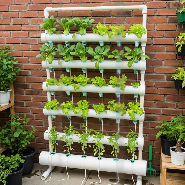 Rak Vertikal dari Pipa PVC untuk Kebun Sayur di Rumah Sempit (Image by Gemini AI)