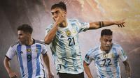 Timnas Argentina - Julian Alvarez, Paulo Dybala, Lautaro Martinez (Bola.com/Adreanus Titus)