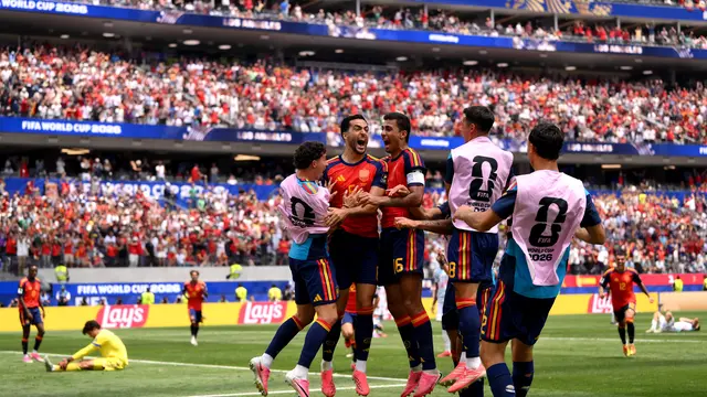Perayaan gol Spanyol ke gawang Belgia di perempat final Piala Dunia 2026