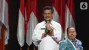 Menteri Pertanian Syahrul Yasin Limpo memberikan paparan saat diskusi panel IV Rakornas Indonesia Maju antara Pemerintah Pusat dan Forum Koordinasi Pimpinan Daerah (Forkopimda) di Bogor, Rabu (13/11/2019). Panel IV membahas pembangunan Infrastuktur. (Liputan6.com/Herman Zakharia)
