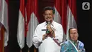 Menteri Pertanian Syahrul Yasin Limpo memberikan paparan saat diskusi panel IV Rakornas Indonesia Maju antara Pemerintah Pusat dan Forum Koordinasi Pimpinan Daerah (Forkopimda) di Bogor, Rabu (13/11/2019). Panel IV membahas pembangunan Infrastuktur. (Liputan6.com/Herman Zakharia)