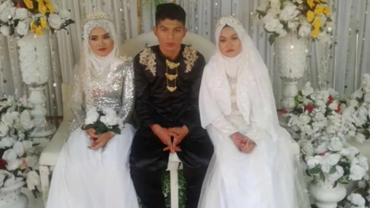 Pria Nikahi 2 Wanita Sekaligus, Warganet Fokus ke Ekspresi Pengantin