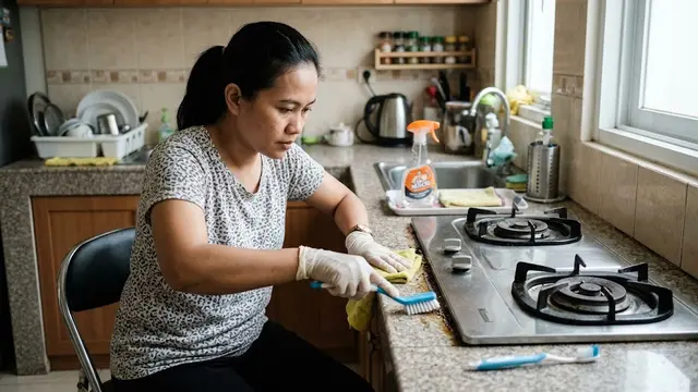 Cara Membersihkan Celah Sempit di Antara Kompor dan Meja Dapur/AI Generated