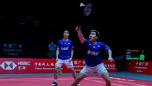 Ganda putra Indonesia, Kevin Sanjaya Sukamuljo/Marcus Fernaldi Gideon, saat menjalani laga ketiga Grup B BWF World Tour Finals 2019, Jumat (13/12/2019). (dok. PBSI)