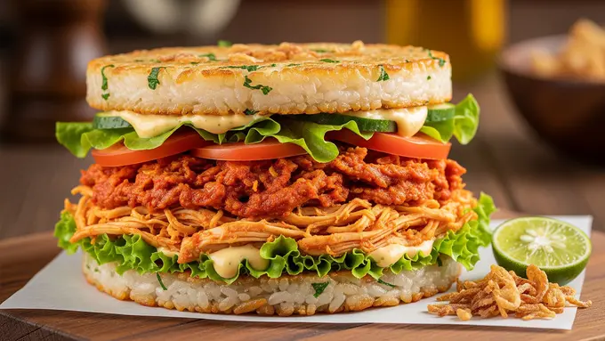 Burger Nasi Ayam Suwir.