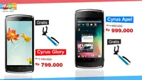 Lakupon.com menggelarspecial sale untuk Cyrus smartphone, yang memberikan promo potongan harga hingga Rp 1 Juta dan gratis hadiah langsung.