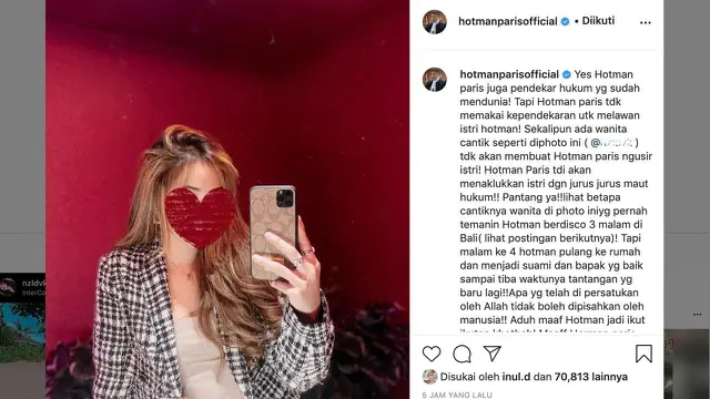 Unggahan Hotman Paris. (Foto: Instagram @hotmanparisofficial)