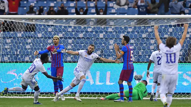 Selebrasi pemain Real Madrid saat melawan Barcelona di Piala Super Spanyol 2022
