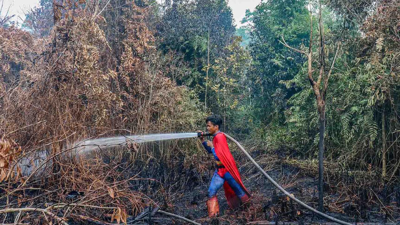 Superman Muncul di Tengah Kebakaran Lahan Palangkaraya