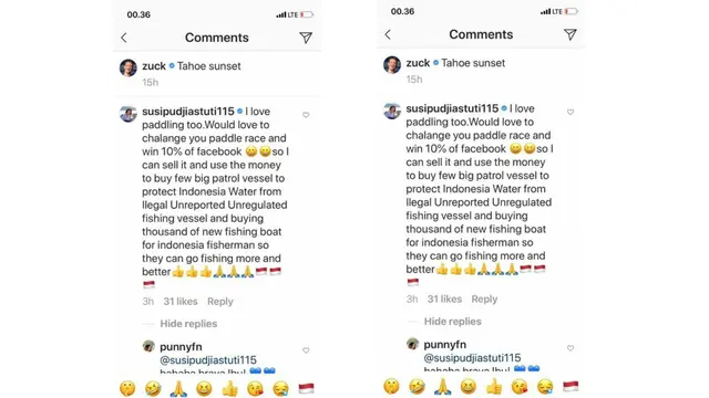 Menteri Susi Tantang Bos Facebook Lomba Dayung di Instagram