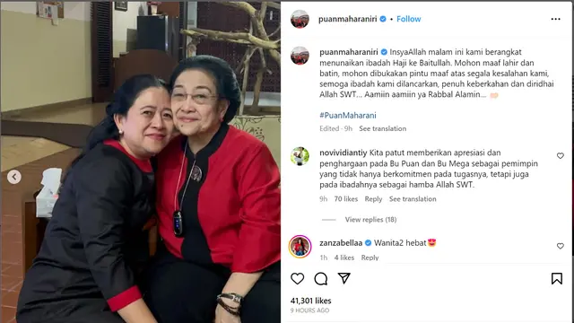 Ketua DPP PDIP Puan Maharani mengunggah foto dirinya bersimpuh dan memeluk erat Ketua Umum PDIP Megawati Soekarnoputri. Dalam keterangan foto, Puan menyebut pada Sabtu malam (24/6/2023) ia akan bernagkat haji, untuk itu ia meminta maaf (@puanmaharaniri)
