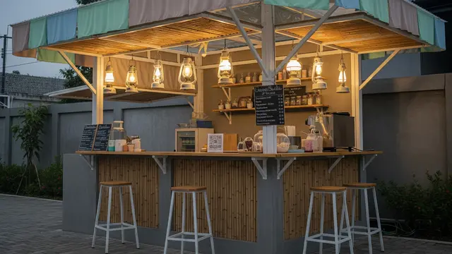 Gaya Shabby Chic dengan Atap Kanopi Kain dan Bambu