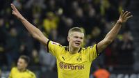 5. Erling Braut Haaland (Dortmund) - Penyerang berusia 19 tahun ini tampil tajam bersama Dortmund. Sejauh ini, Haaland telah membukukan 9 gol di kompetisi Bundesliga. Legenda Manchester United mengatakan bahwa Haaland punya kualitas untuk menjadi penerus Cristiano Ronaldo. (AFP/Ina Fassbender)