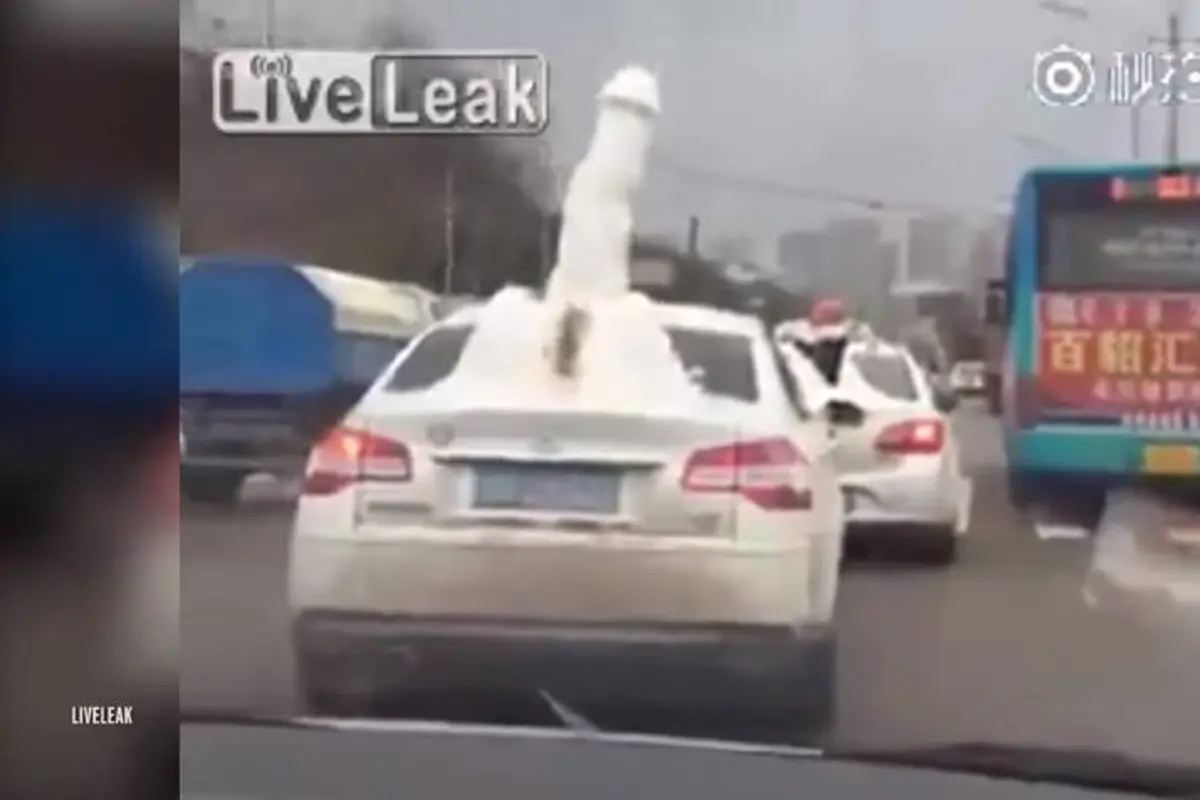 Salju Penis Raksasa Keliling Jalan Raya di Cina, Ini Rekamannya!