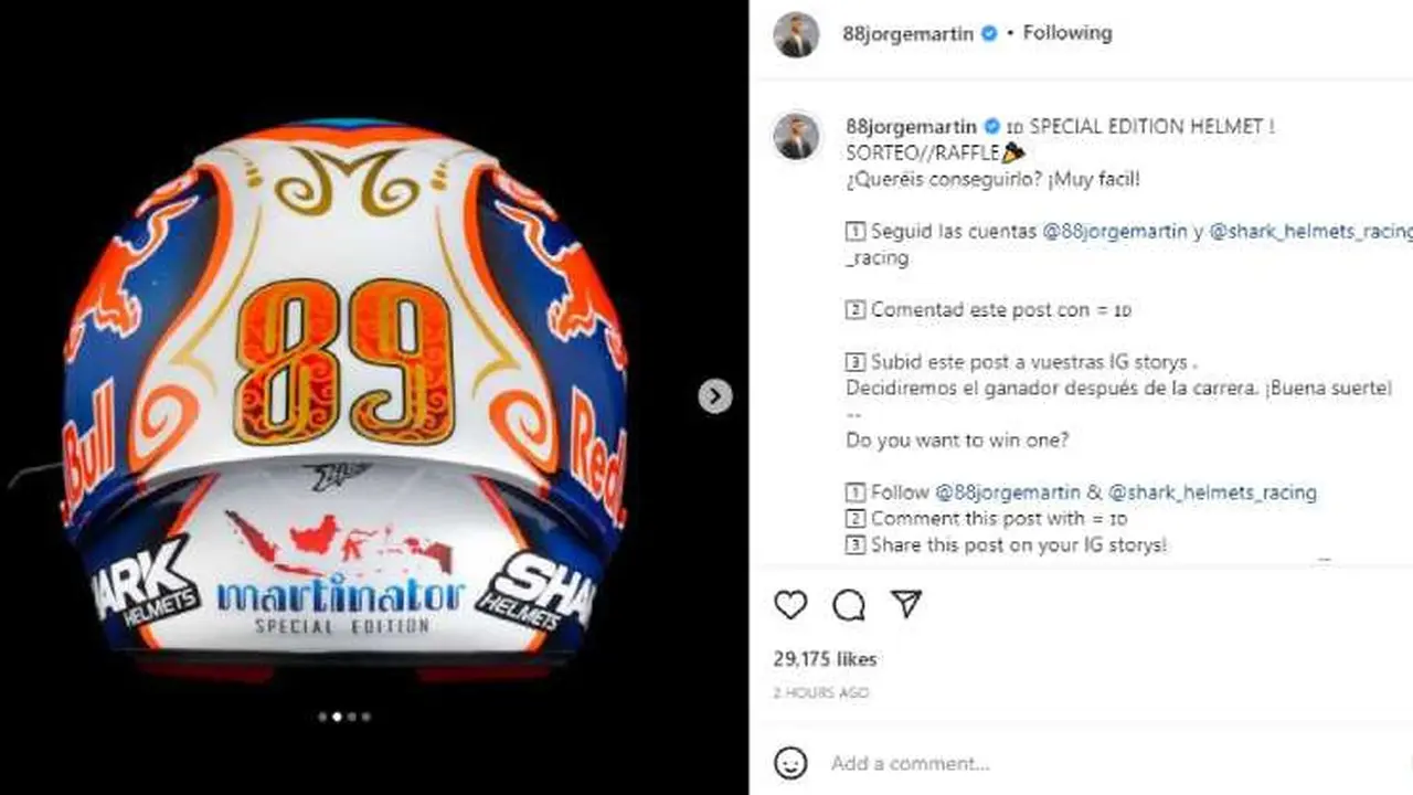 Jorge Martin berikan give awal helm special edition jelang MotoGP Mandalika 2022 (ist)