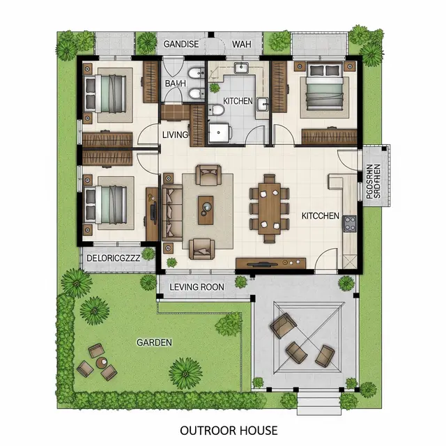Denah Rumah Kampung 1 Lantai 3 Kamar (Image by Gemini AI)