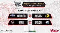 Link Live Streaming MPL ID Season 8 di Vidio Pekan Keenam Hari Pertama, 17 September 2021. (Sumber : dok. vidio.com)