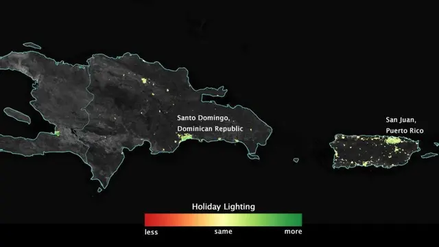 Wilayah ini lebih terang selama musim liburan Natal dan Tahun Baru. (Jesse Allen/NASA Earth Observatory)