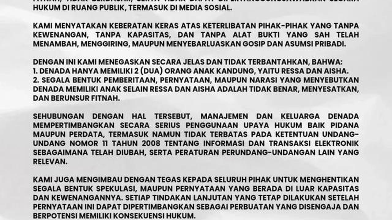 Viral Denada Klarifikasi Gosip Punya 3 Anak: Tidak Benar, Menyesatkan dan Berunsur Fitnah