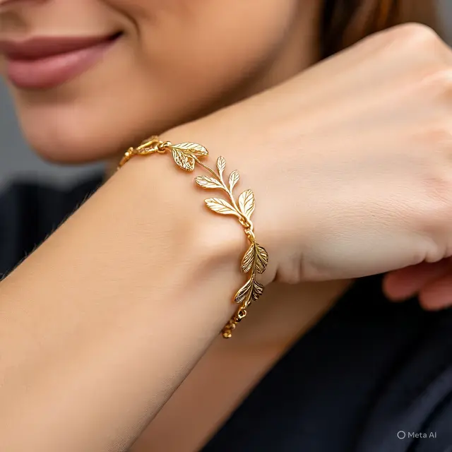 Model Gelang Daun Rantai Emas 24 Karat untuk Tangan Kurus
