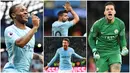 Berikut ini lima pemain yang menjadi kunci kesuksesan Manchester City dalam menjuarai Premier League 2019. Diantaranya Ederson Moraes, Kun Aguero dan Raheem Sterling. (Foto Kolase AP dan AFP)
