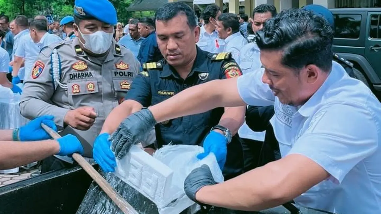 Kantor Wilayah (Kanwil) Bea Cukai Aceh hadiri pemusnahan barang bukti narkotika yang digelar oleh Kepolisian Daerah (Polda) Aceh di Aula Presisi Polda Aceh, Kamis (12/6) (Istimewa)