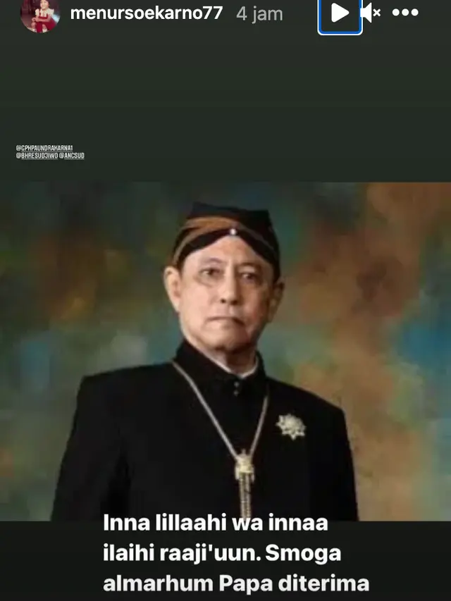 Unggahan Menur Soekarno. (Foto: Instagram @menursoekarno77)