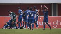 Ekspresi para pemain Timnas Thailand U-16 usai mencetak gol ke gawang Myanmar di ajang Piala AFF U-26 2022. (Bola.com/Bagaskara Lazuardi)