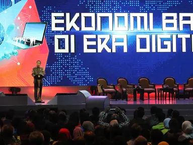 Presiden Joko Widodo (Jokowi) memberikan sambutan saat membuka  Indonesia Business and Development Expo (IBD Expo) di Jakarta Convention Center, Rabu (20/9). IBD Expo diselenggarakan mulai 20 hingga 23 September mendatang. (Liputan6.com/Angga Yuniar)