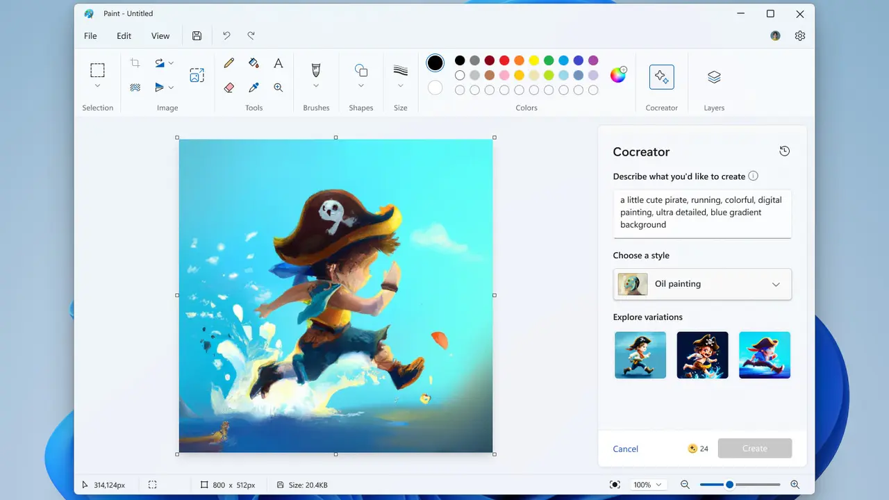 Tampilan Microsoft Paint yang sudah mendapatkan fitur AI Cocreator (Microsoft)