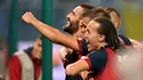 Ekspresi pemain Genoa saat merayakan gol ke gawang AC Milan pada  lanjutan Serie A Italia di  Luigi Ferraris stadium,  Genoa, Rabu (25/10/2016) dini hari WIB. (EPA/Simone Arveda)