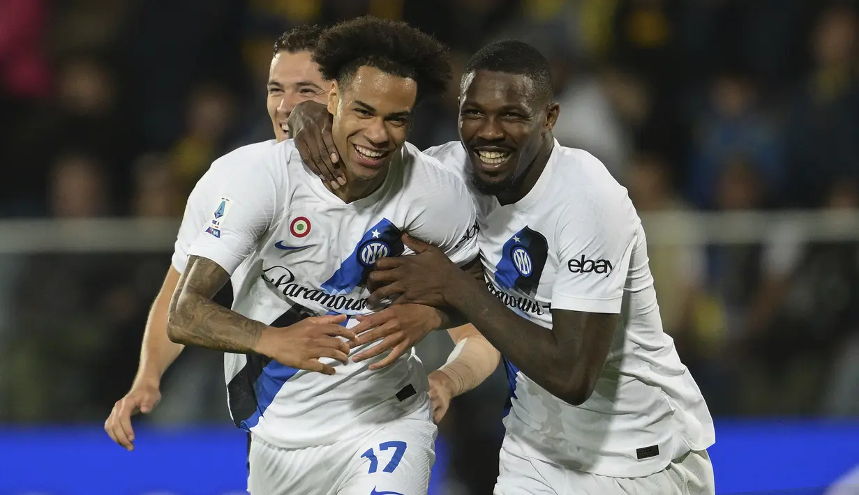 Gol-gol Nerazzurri dicetak oleh Davide Frattesi, Marko Arnautovic, Tajon Buchanan, Lautaro Martinez, dan Marcus Thuram. (Alfredo Falcone/LaPresse via AP)