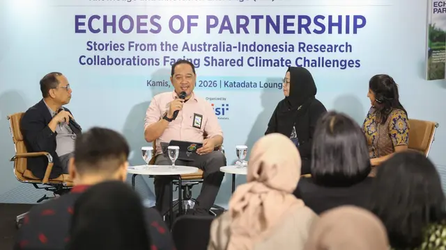 Kegiatan bedah buku Echoes of Partnership (Gema Kemitraan) yang diluncurkan KONEKSI (the Australia-Indonesia Knowledge Partnership Platform), Kamis (10/4/2026).